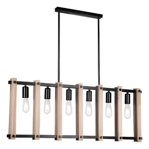 Lámpara Colgante Rectangular 6 Focos Negro 220 V